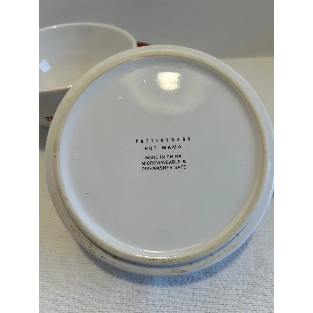 Pottery Barn Hot Mama‎ Teapot Cup Set Red White Ceramic Stacking Mug Kitchenware